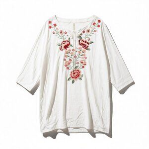 Forgotten Grace Womens Tunic Top Size 3XL White Floral Embroidered Boho Romantic